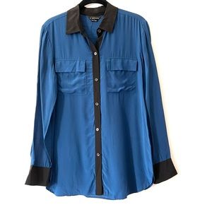 VS Moda International Blue Silk Button Down Blouse XS